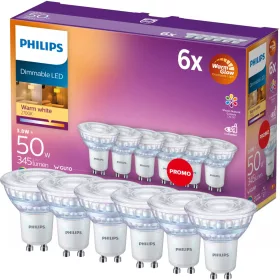   6x LED izzó GU10 spotlámpa PAR16 3,8 W = 50 W 345 lm 2200-2700 K Meleg CRI90 36° Szabályozható Melegfény Philips