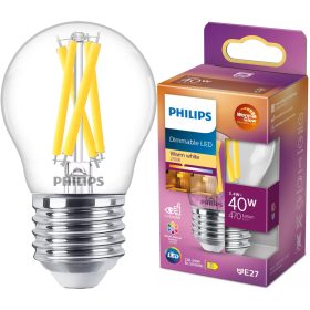   LED izzó E27 gömb alakú P45 3,4 W = 40 W 470 lm 2200-2700 K Meleg CRI90 IZZÓFÜLES Szabályozható fényerejű WarmGlow Philips