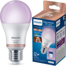   LED izzó E27 A60 8.5W = 60W 806lm 2200-6500K RGB + TW Intelligens SMART WiFi Bluetooth WiZ alkalmazás Philips