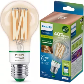   LED izzó E27 A60 4,3 W = 60 W 903 lm 2700-4000 K TW FILAMENT UltraEfficient Smart WiFi Bluetooth WiZ App Philips