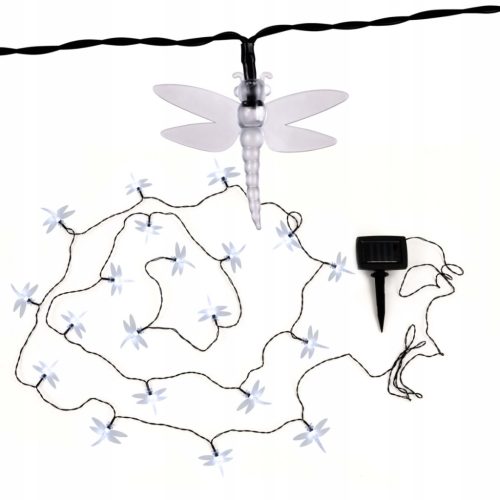 Solar Girland Garden DECORATIVE Light Chain 20 LED átlátszó szitakötők, hideg színben