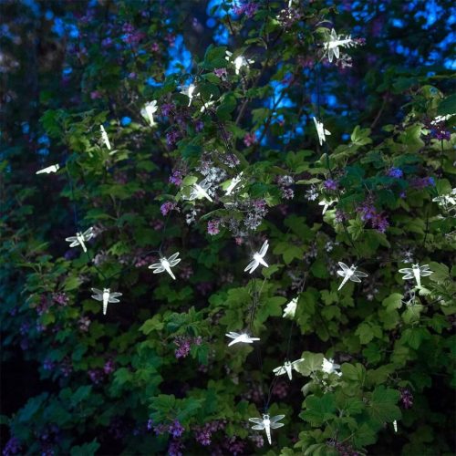 Solar Girland Garden DECORATIVE Light Chain 20 LED átlátszó szitakötők, hideg színben