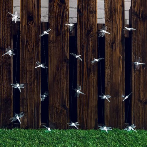 Solar Girland Garden DECORATIVE Light Chain 20 LED átlátszó szitakötők, hideg színben