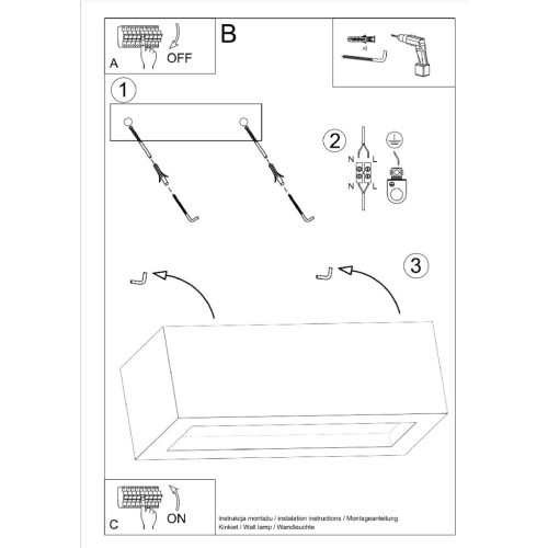 VEGA E27 LED Fali lámpa Négyszögletű 30cm Beton SOLLUX