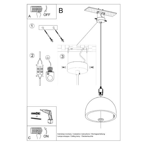PABLITO E27 függő mennyezeti lámpa túlnyúló loft szürke SOLLUX