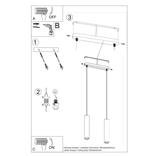 LUVO 2 függő mennyezeti lámpa 2xGU10 Loft túlnyúlás fekete és szürke SOLLUX