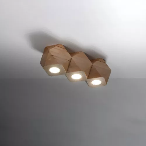 Felületre szerelhető lámpatest WOODY 3xGU10 Geometric Wooden SOLLUX
