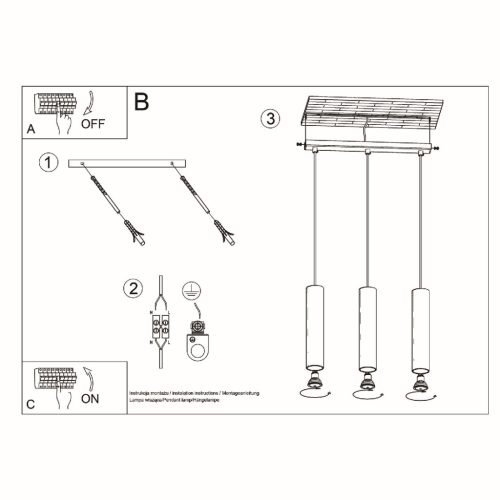 LINO 3L 3xGU10 skandináv fa függő mennyezeti lámpa SOLLUX