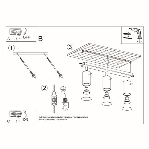 Felületre szerelhető lámpatest BERG 3 3xGU10 Halogén spotlámpa Mozgatható skandináv fa SOLLUX