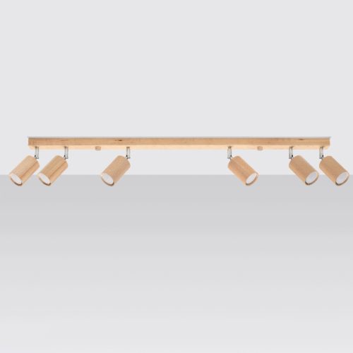 BERG mennyezeti lámpa 6xGU10 reflektoros mozgatható halogén lámpatest 120cm natúr fa SOLLUX