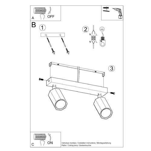 ZEKE mennyezeti lámpa 2xGU10 spotlámpa halogén lámpatest 30cm tölgy SOLLUX