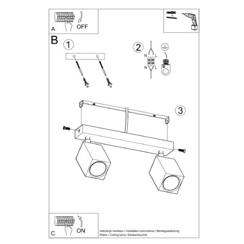 KEKE mennyezeti lámpa 2xGU10 reflektoros halogén lámpatest 30cm tölgy SOLLUX