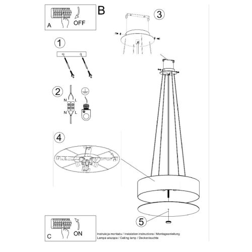 LED függesztett mennyezeti lámpa SKALA 5xE27 csillár 50cm fehér SOLLUX