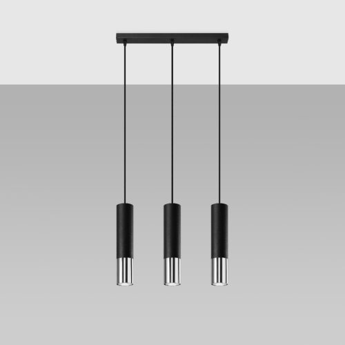 LOOPEZ 3L 3xGU10 függesztett mennyezeti lámpa elegáns fekete króm SOLLUX