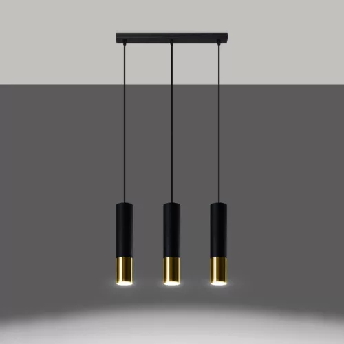 LOOPEZ 3L 3xGU10 függesztett mennyezeti lámpa elegáns fekete és arany SOLLUX