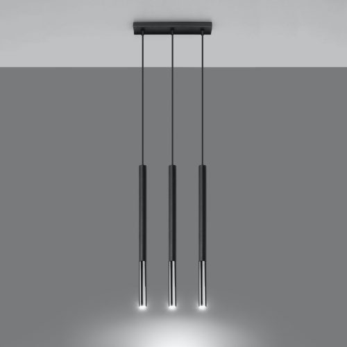 MOZAICA 3L függesztett mennyezeti lámpa 3xG9 túlnyúló elegáns fekete króm SOLLUX