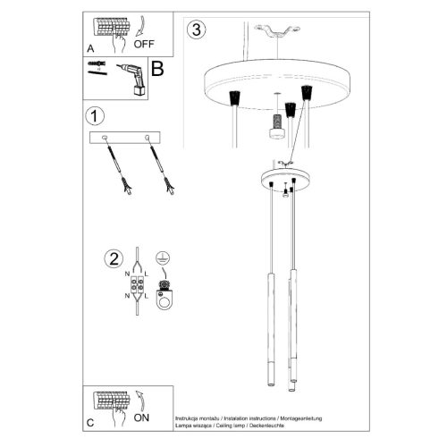 MOZAICA 3P 3xG9 Függesztett mennyezeti lámpa Elegant Fekete Króm SOLLUX