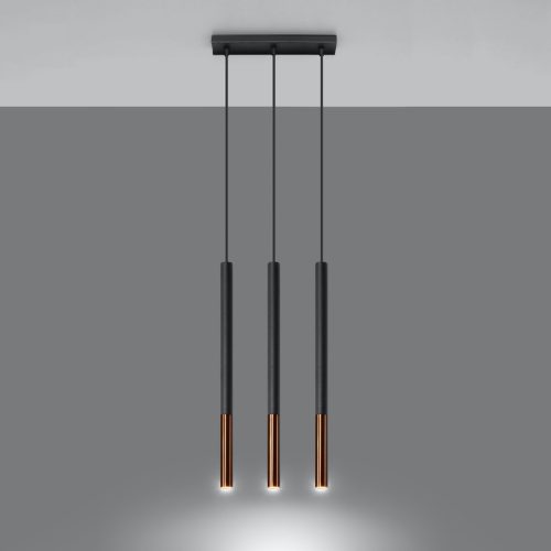 MOZAICA 3L 3xG9 függesztett mennyezeti lámpa elegáns fekete és réz SOLLUX