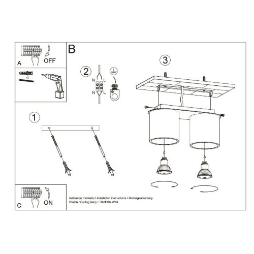 Felületre szerelhető lámpatest ORBIS 2 2xGU10 Minimalist Black Tube SOLLUX