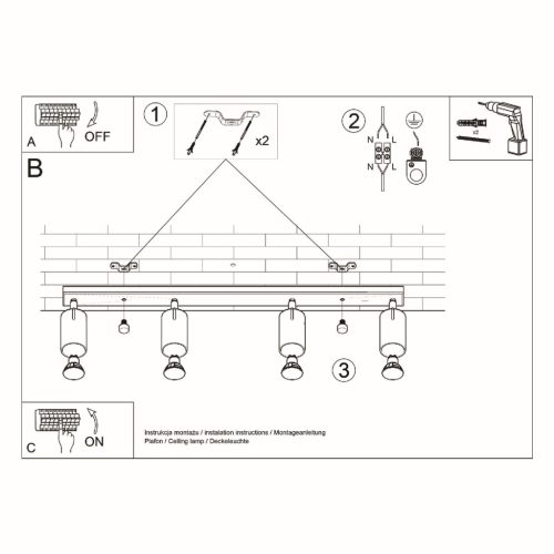 Felületre szerelhető lámpatest RING 4L 4xGU10 Halogén spotlámpa Mozgatható Minimalista Fehér SOLLUX