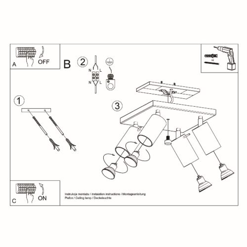 Felületre szerelhető lámpatest RING 4 4xGU10 Halogén spotlámpa Mozgatható Minimalista Fekete SOLLUX