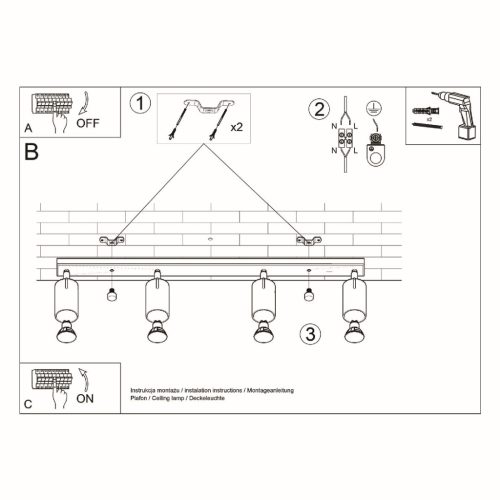Felületre szerelhető lámpatest RING 4L 4xGU10 Halogén spotlámpa Mozgatható Minimalista Fekete SOLLUX