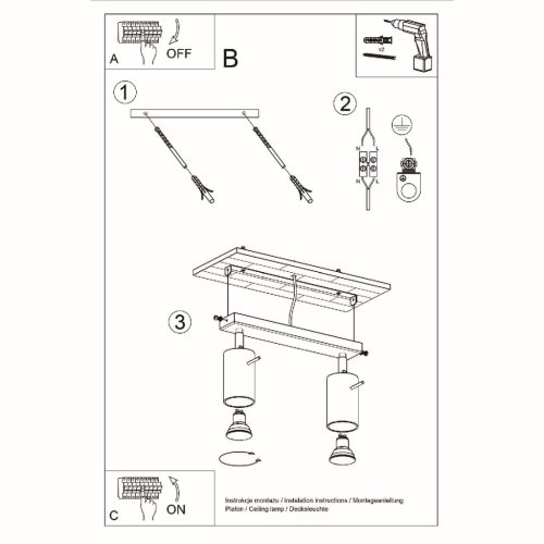 Felületre szerelhető lámpatest RING 2 2xGU10 Halogén spotlámpa Mozgatható Minimalista Szürke SOLLUX