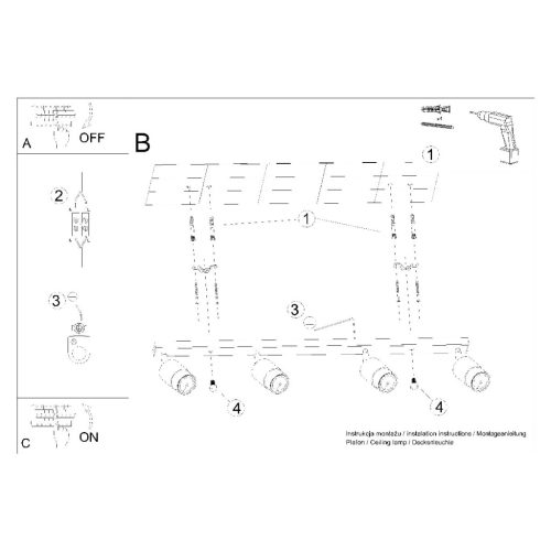 NERO mennyezeti lámpa 4xGU10 fényvisszaverő mozgatható halogén lámpatest 81cm fekete króm SOLLUX
