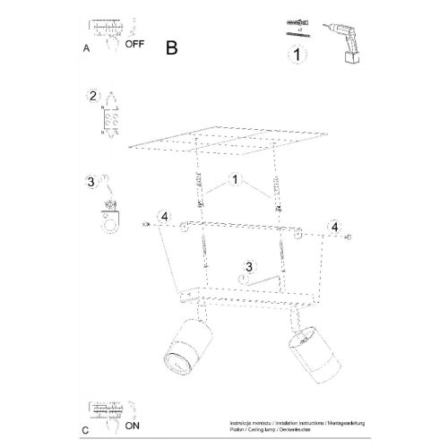 NERO mennyezeti lámpa 2xGU10 reflektoros mozgatható halogén lámpatest 30cm fekete arany SOLLUX