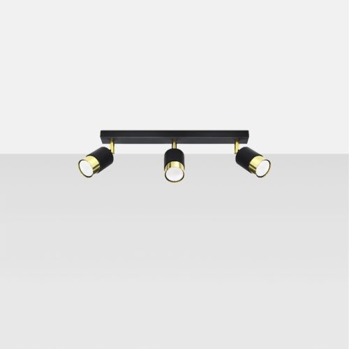 NERO mennyezeti lámpa 3xGU10 reflektoros mozgatható halogén lámpatest 45cm fekete arany SOLLUX