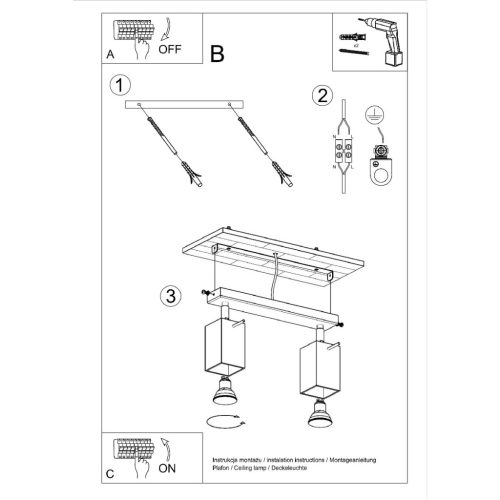 MERIDA mennyezeti lámpa 2xGU10 reflektoros mozgatható halogén lámpatest 30cm szürke SOLLUX