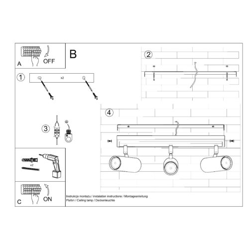 DIREZIONE mennyezeti lámpa 3xGU10 fényvisszaverő mozgatható halogén lámpatest 45cm fehér SOLLUX
