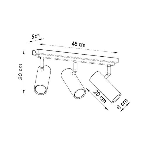 DIREZIONE mennyezeti lámpa 3xGU10 fényvisszaverő mozgatható halogén lámpatest 45cm fekete SOLLUX