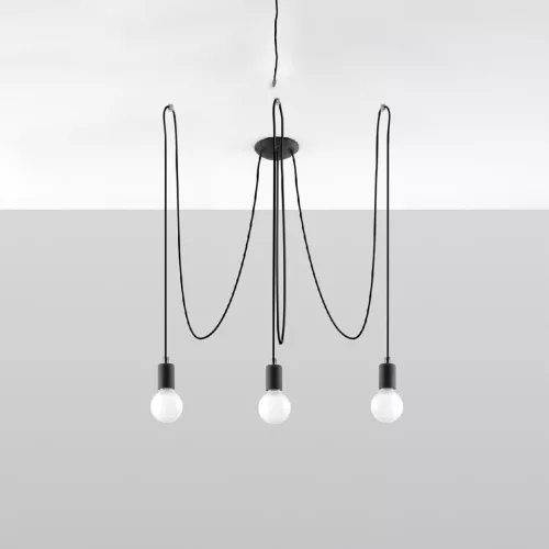 LED függesztett mennyezeti lámpa EDISON 3xE27 csillár fekete SOLLUX