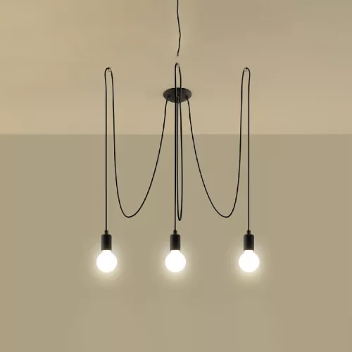 LED függesztett mennyezeti lámpa EDISON 3xE27 csillár fekete SOLLUX