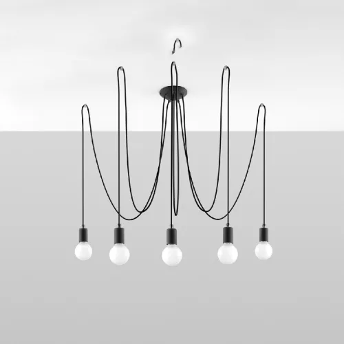 EDISON 5 függesztett mennyezeti lámpa 5xE27 Spider csillár loft fekete SOLLUX