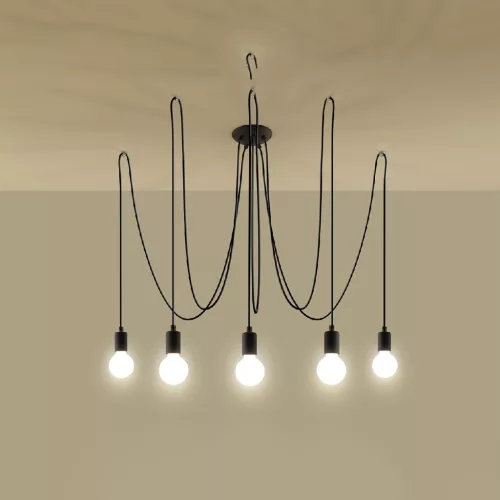 EDISON 5 függesztett mennyezeti lámpa 5xE27 Spider csillár loft fekete SOLLUX