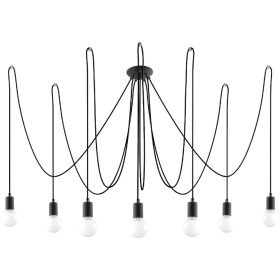   EDISON 7 függesztett mennyezeti lámpa 7xE27 Spider csillár loft fekete SOLLUX