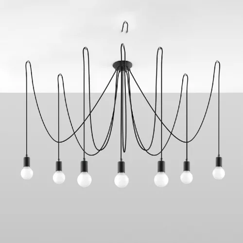 EDISON 7 függesztett mennyezeti lámpa 7xE27 Spider csillár loft fekete SOLLUX