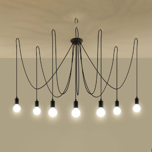 EDISON 7 függesztett mennyezeti lámpa 7xE27 Spider csillár loft fekete SOLLUX