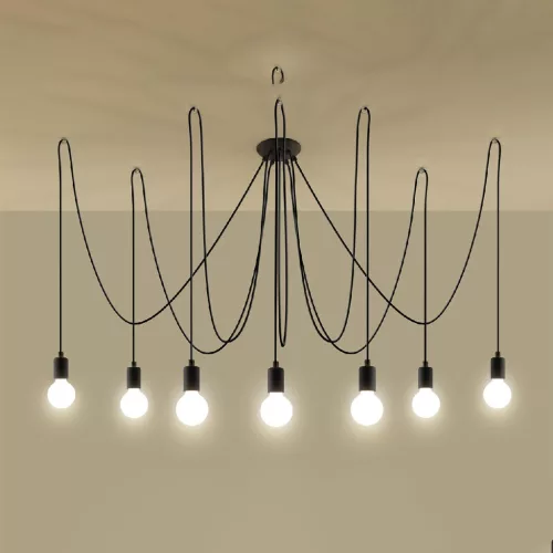 EDISON 7 függesztett mennyezeti lámpa 7xE27 Spider csillár loft fekete SOLLUX