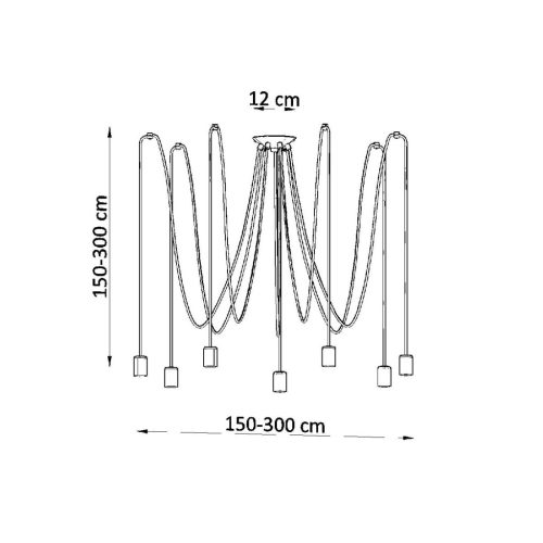 EDISON 7 függesztett mennyezeti lámpa 7xE27 Spider csillár loft fekete SOLLUX