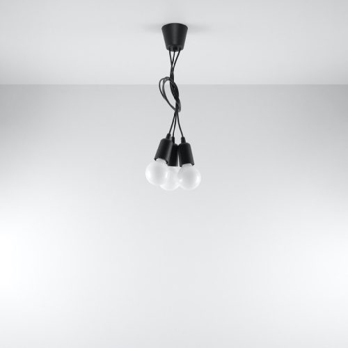 LED függő mennyezeti lámpa DIEGO 3xE27 túlnyúló fekete SOLLUX