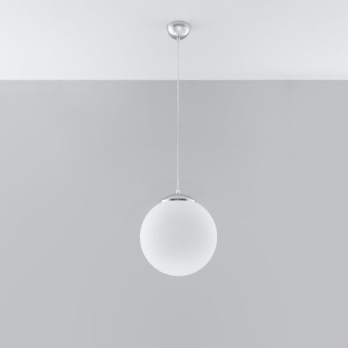 UGO E27 függesztett mennyezeti lámpa üvegbúra gömb 30cm klasszikus ezüst és fehér SOLLUX