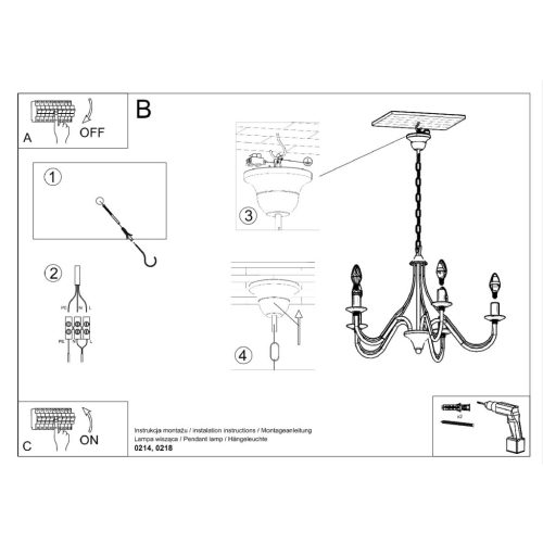 MINERWA 5 függesztett mennyezeti lámpa 5xE14 hagyományos fekete csillár SOLLUX