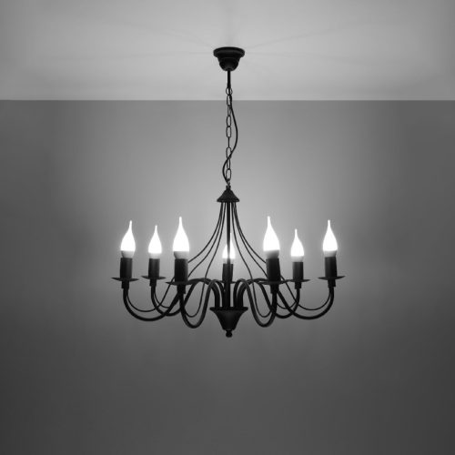 MINERWA 7 függesztett mennyezeti lámpa 7xE14 hagyományos fekete csillár SOLLUX