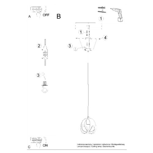LED függő mennyezeti lámpa TULOS E27 túlnyúló fekete SOLLUX
