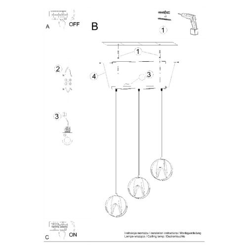 TULOS 3L 3xE27 fekete LED mennyezeti lámpa SOLLUX
