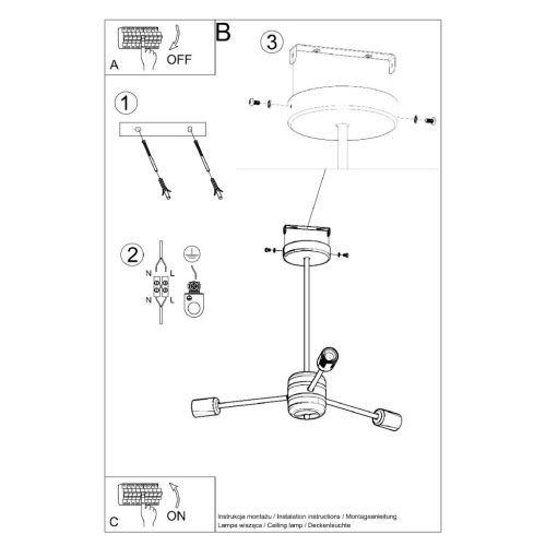 LED függő mennyezeti lámpa LANGO 3xE27 csillár fekete SOLLUX
