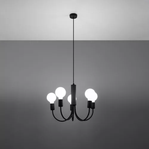 LED függő mennyezeti lámpa PICCOLO 5xE27 csillár fekete SOLLUX